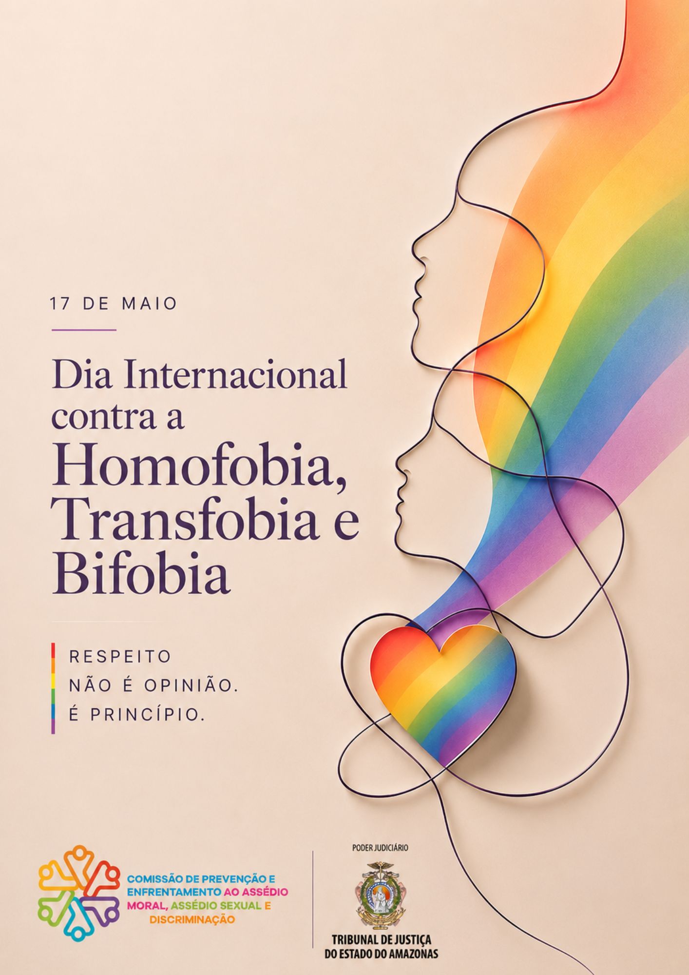 Arte alusiva ao Dia Internacional contra a Homofobia, a Transfobia e a Bifobia