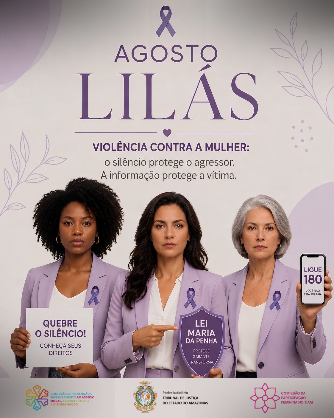 Arte da campanha Agosto Lilás de enfrentamento à violência contra a mulher