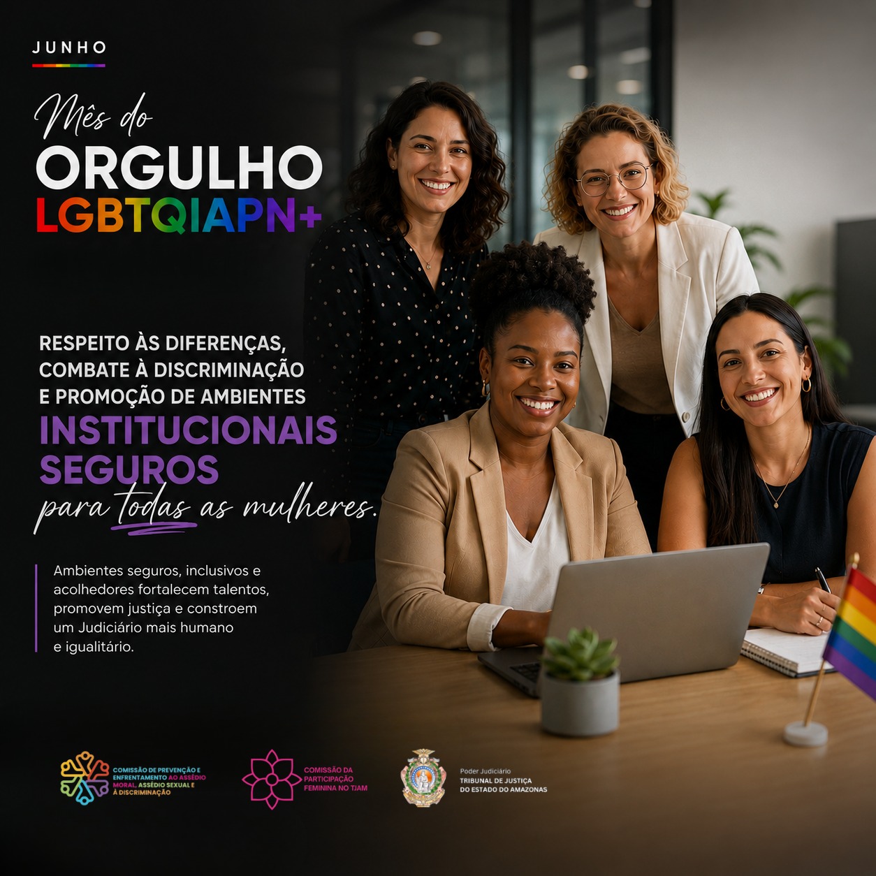 Arte da campanha institucional alusiva ao Mês do Orgulho LGBTQIAPN+