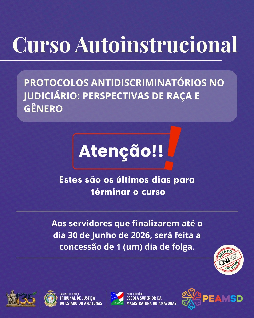 Arte de divulgação do curso Protocolos Antidiscriminatórios no Judiciário: Perspectivas de Raça e Gênero