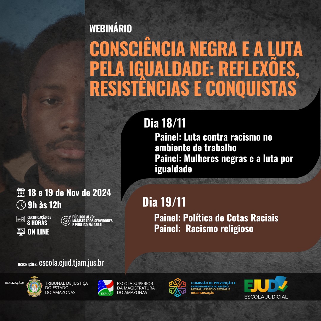 Arte de divulgação do webinário Consciência Negra e a Luta pela Igualdade