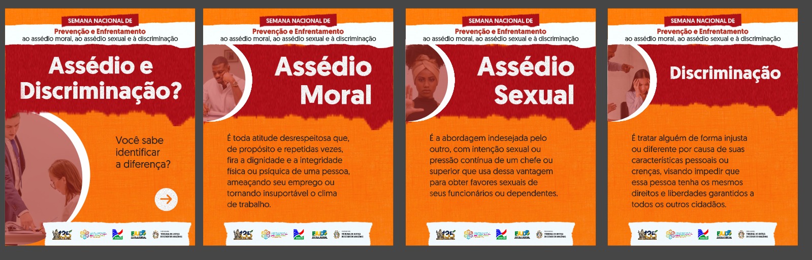 Arte informativa sobre assédio moral, assédio sexual e discriminação