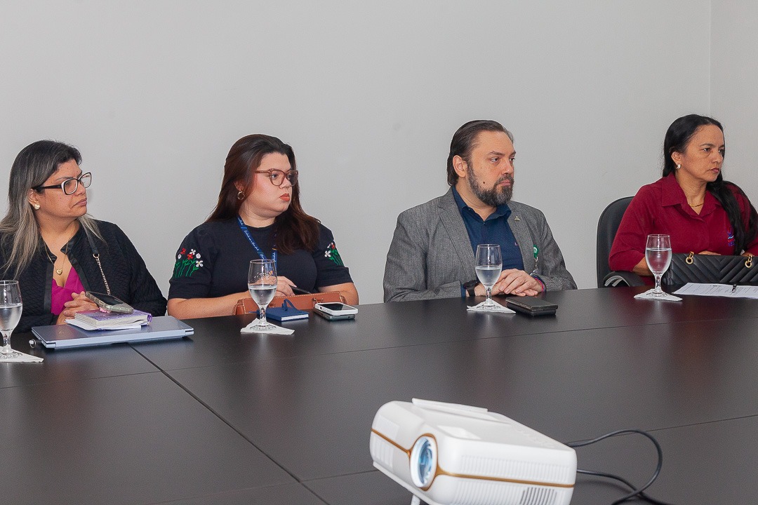 Foto mostra momento da reunião do corregedor desembargador José Hamilton com empresas e instituições para discutir parcerias no âmbito do programa "Novos Caminhos"