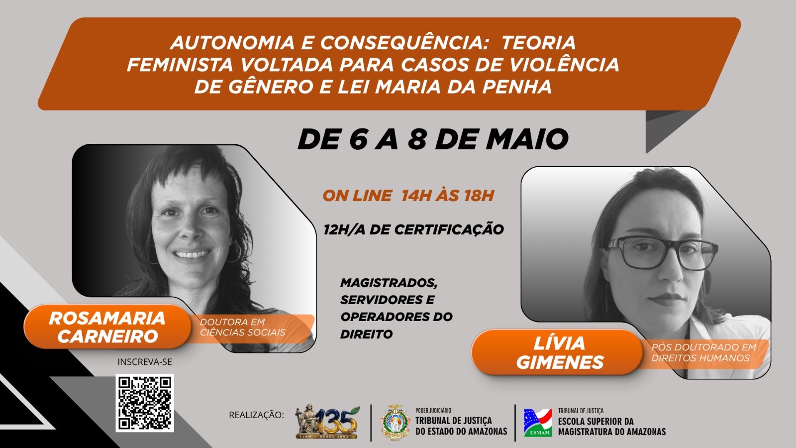 Card de divulgação do curso Autonomia e Consequência: Teoria Feminista voltada para casos de violência de gênero e Lei Maria da Penha