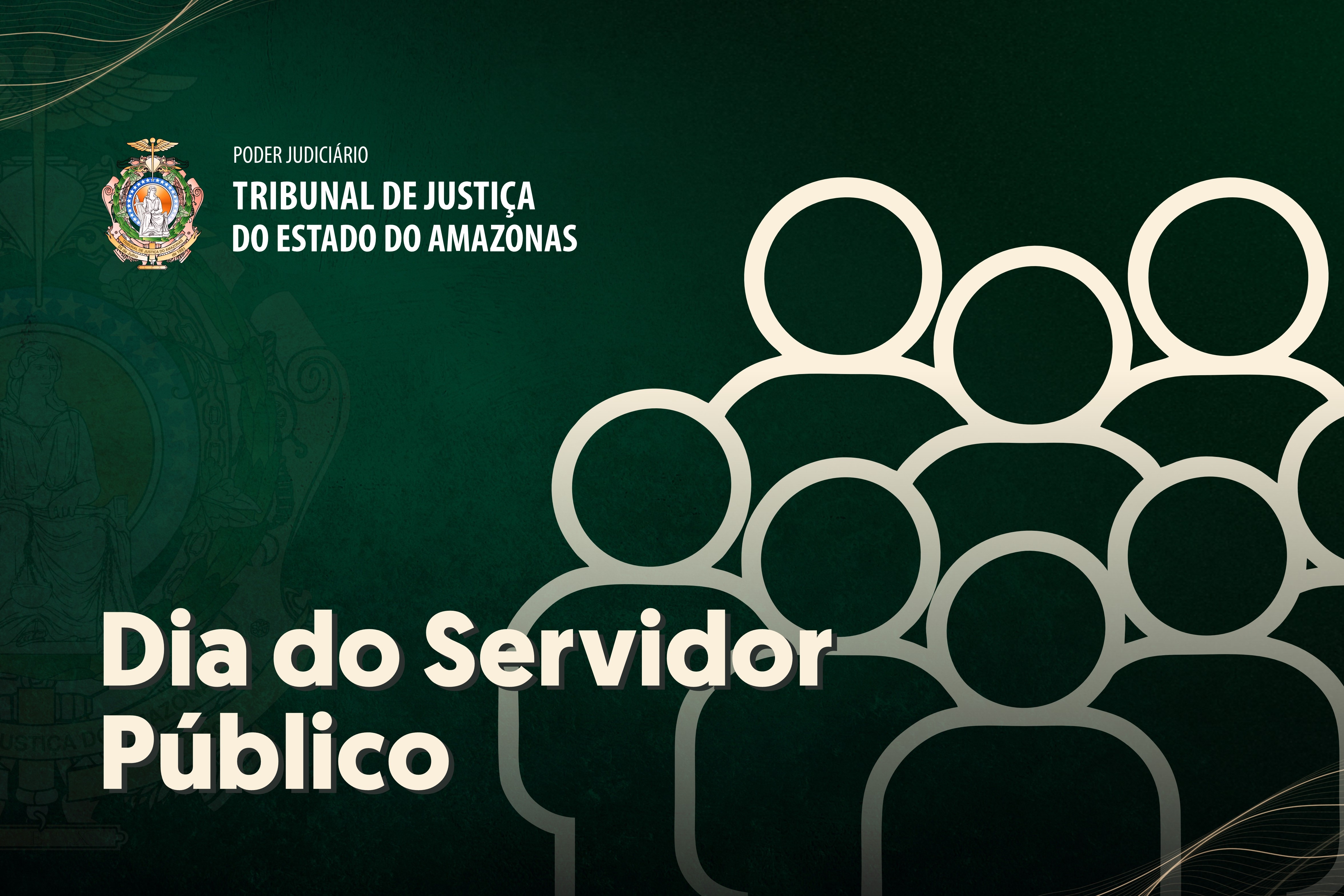 Card em verde escuro com figuras que lembram pessoas e logotipo com frase Dia do Servidor