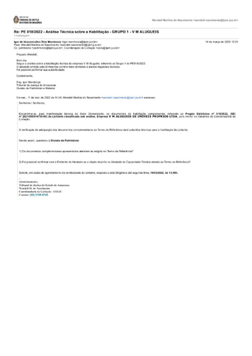 PREGÃO ELETRÔNICO Nº 018/2022 - DILIGÊNCIA COLIC À DIVISÃO DE PATRIMÔNIO - DOCUMENTAÇÃO - GRUPO 1 - V M ALUGUEIS