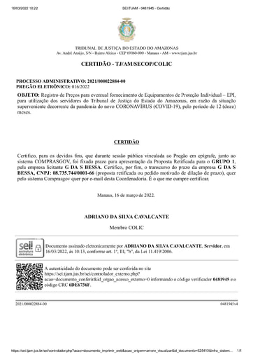 PREGÃO ELETRÔNICO Nº 016/2022 - CERTIDÃO DE DECURSO DE PRAZO - G1 - G DA S