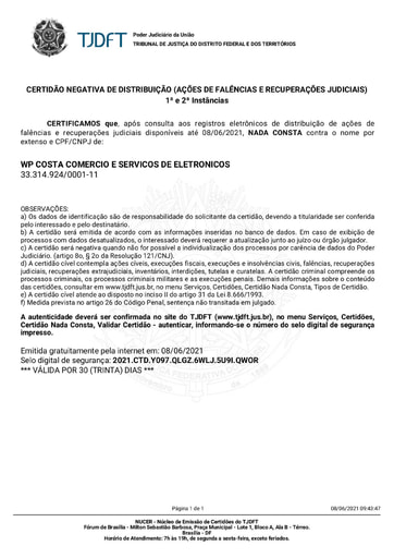 PREGÃO ELETRÔNICO Nº 026/2021 - DILIGÊNCIA - HABILITAÇÃO - GRUPO 13 - WP COSTA