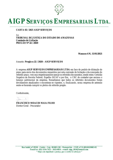 PREGÃO ELETRÔNICO Nº 022/2020 - DOCUMENTOS ENVIADOS EM DILIGÊNCIA - AIGP
