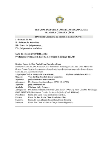 PAUTA DE JULGAMENTO da 1ª.C.Cível de  24 05 2021(COM ADIADOS)