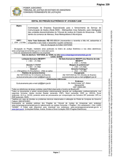PREGÃO ELETRÔNICO Nº 015/2020 - EDITAL DE LICITAÇÃO