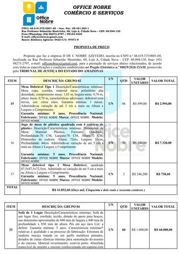 PREGÃO ELETRÔNICO Nº 029/2026 - PROPOSTA RETIFICADA - D DE C NOBRE AZEVEDO - GRUPOS 2, 4, 5 e ITEM 39