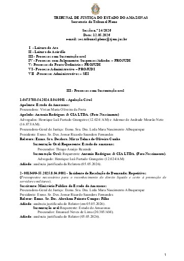 Pauta da Sessão de 12.05.2026