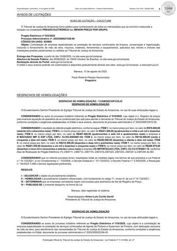 PREGÃO ELETRÔNICO Nº 014/2025 - DESPACHO DE HOMOLOGAÇÃO (DJE)