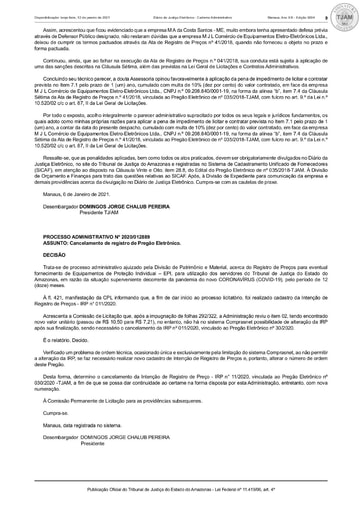 PREGÃO ELETRÔNICO Nº 030/2020 - PROVA DE PUBLICAÇÃO DA DECISÃO NO DJE
