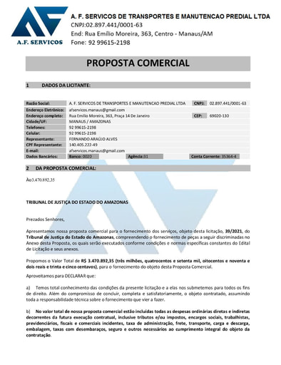 PREGÃO ELETRÔNICO Nº 039/2021 - PROPOSTA - AF SERVIÇOS