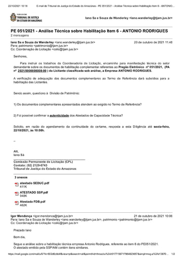 PREGÃO ELETRÔNICO Nº 51/2021 - E-MAIL DILIGÊNCIA - HABILITAÇÃO - ITEM 6 - ANTONIO RODRIGUES