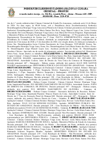 Sessão Presencial da Câmara Criminal - 16/3/2026.