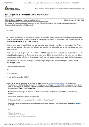 PREGÃO ELETRÔNICO Nº 55/2021 - DILIGÊNCIA COLIC À SECRETARIA DE INFRAESTRUTURA - JUSTIFICATIVA 2 - FÊNIX