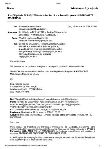 PREGÃO ELETRÔNICO Nº 010/2020 - DILIGÊNCIA CPL À DIVISÃO DE ENGENHARIA - PROPOSTA - PROTENORTE MATERIAIS
