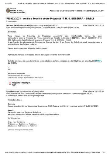 PREGÃO ELETRÔNICO Nº 032/2021 – DILIGÊNCIA CPL À DIVISÃO DE PATRIMÔNIO - PROPOSTA - THS