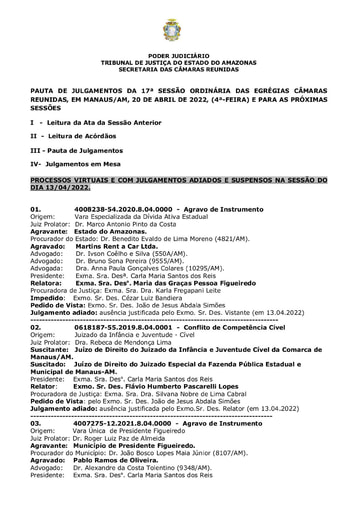 PAUTA DE JULGAMENTO DO DIA 20 04 2022