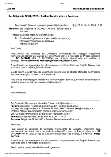 PREGÃO ELETRÔNICO Nº 004/2020 – DILIGÊNCIA CPL À DIVISÃO DE ENGENHARIA - PROPOSTA - PORTO SERVIÇOS
