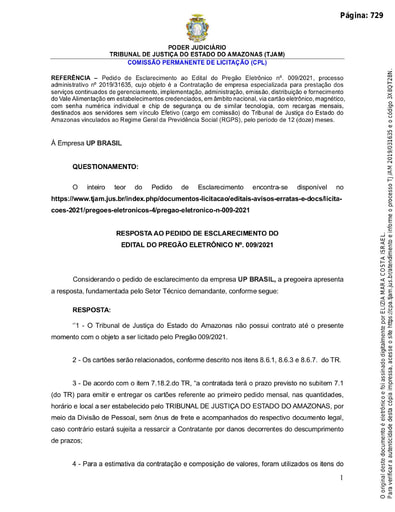 PREGÃO ELETRÔNICO Nº 009/2021 - RESPOSTA AO PEDIDO DE ESCLARECIMENTO - UP BRASIL