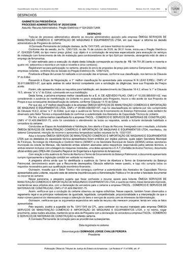 PREGÃO ELETRÔNICO Nº 024/2020 - DECISÃO RECURSO (DJE)