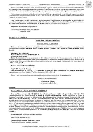 TOMADA DE PREÇOS N° 004/2021 - AVISO DE LICITAÇÃO - DJE