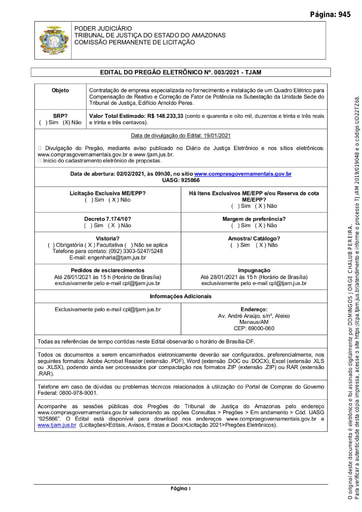 PREGÃO ELETRÔNICO Nº 003/2021 - EDITAL DE LICITAÇÃO