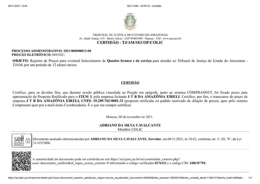 PREGÃO ELETRÔNICO Nº 49/2021 - CERTIDÃO DE DECURSO DE PRAZO - ITEM 3 - JTB