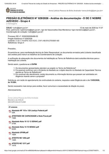 PREGÃO ELETRÔNICO Nº 029/2026 - DILIGÊNCIA COLIC À DVPM - DOCUMENTAÇÃO - D DE C NOBRE AZEVEDO - GRUPO 4