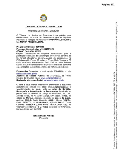 PREGÃO ELETRÔNICO Nº 004/2020 – AVISO DE LICITAÇÃO