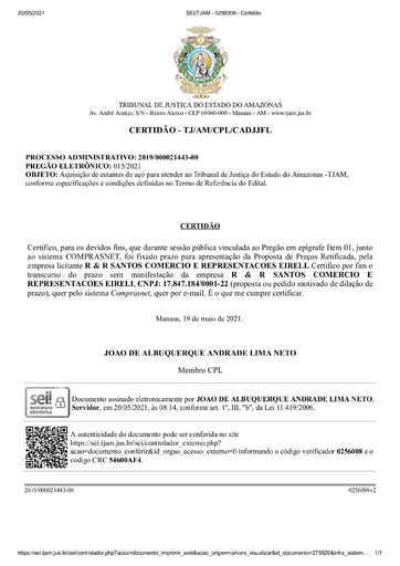 PREGÃO ELETRÔNICO Nº 015/2021 - CERTIDÃO DECURSO DE PRAZO - ITEM 1 - R&R