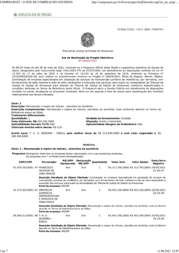 PREGÃO ELETRÔNICO Nº 025/2021 - ATA DA SESSÃO