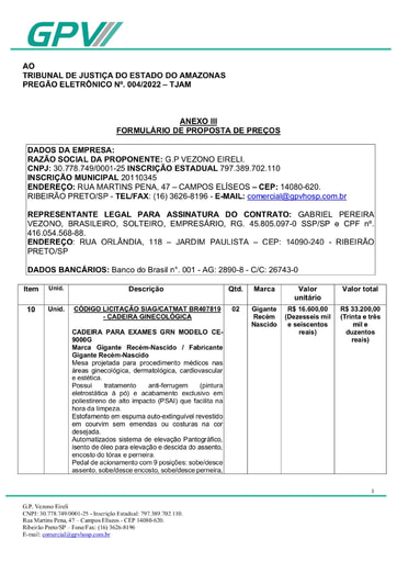 PREGÃO ELETRÔNICO Nº 004/2022 - PROPOSTA RETIFICADA - ITEM 10 - GPV