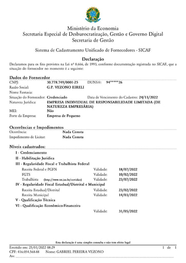 PREGÃO ELETRÔNICO Nº 004/2022 - DOCUMENTAÇÃO COMPLEMENTAR - I10 - GPV