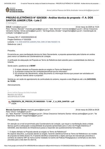 PREGÃO ELETRÔNICO Nº 020/2026 - DILIGÊNCIA COLIC À SEINF - PROPOSTA - F. A. DOS SANTOS JUNIOR LTDA - LOTE 2