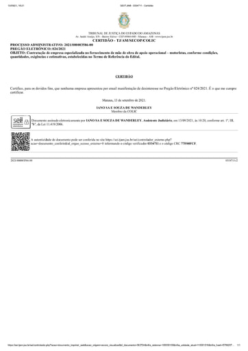 PREGÃO ELETRÔNICO Nº 024/2021 - CERTIDÃO