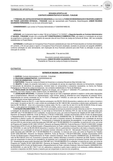 2ª APOSTILA (PUBLICAÇÃO) - CT Nº 043.2025 - FUNJEAM x W T CONSTRUÇÕES E COMÉRCIO LTDA.pdf