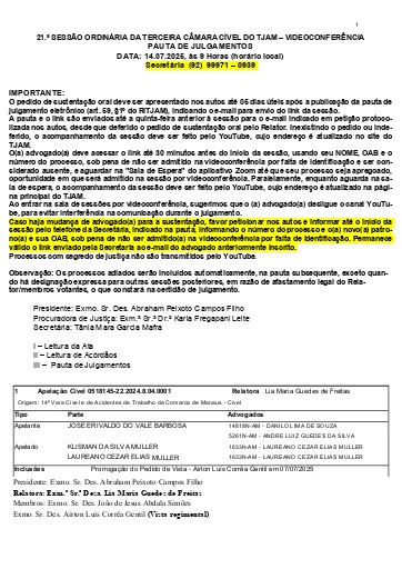 Pauta Sessão de 14.07.2026 - 9 Horas (Horário Local)