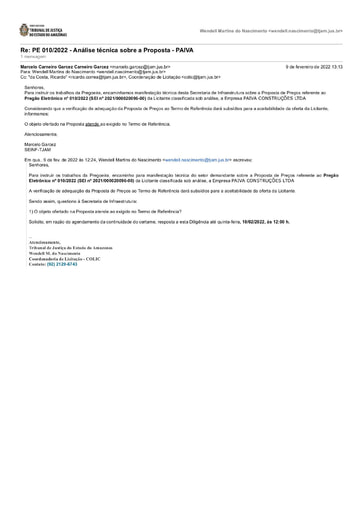 PREGÃO ELETRÔNICO Nº 010/2022 - DILIGÊNCIA COLIC À SECRETARIA DE INFRAESTRUTURA - PROPOSTA - PAIVA