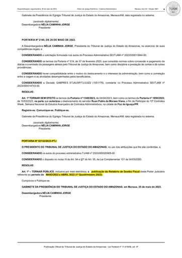 RELATÓRIO DE GESTÃO FISCAL 2023 1 º QUADRIMESTRE PUBLICADO NO DIÁRIO DA JUSTIÇA
