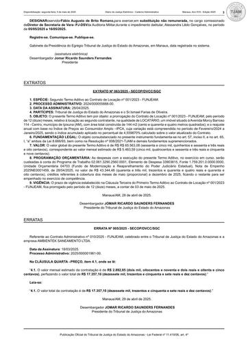 EXTRATO Nº 063.2025 (PUBLICAÇÃO) - 2º TERMO ADITIVO - CTL Nº 001.2023 - FUNJEAM X ISMAEL FARIAS DE OLIVEIRA.pdf
