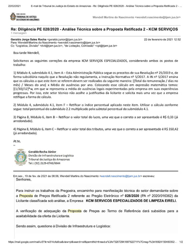 PREGÃO ELETRÔNICO Nº 028/2020 - DILIGÊNCIA CPL À DIVISÃO DE INFRAESTRUTURA E LOGÍSTICA - PROPOSTA RETIFICADA 2 - KCM SERVIÇOS