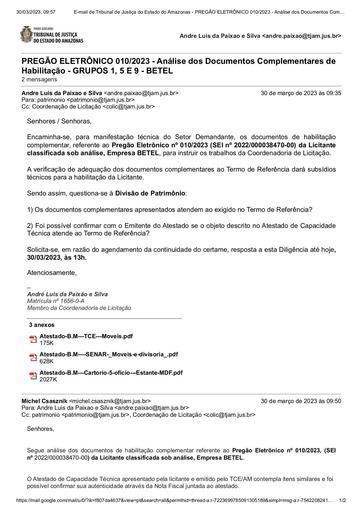 PREGÃO ELETRÔNICO Nº 010/2023 - DILIGÊNCIA COLIC À DVPM - DOCUMENTAÇÃO - G1, G5 E G9 - BETEL