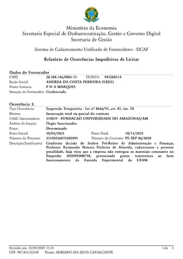 PREGÃO ELETRÔNICO Nº 042/2021 - SUSPENSÃO - ANDREA