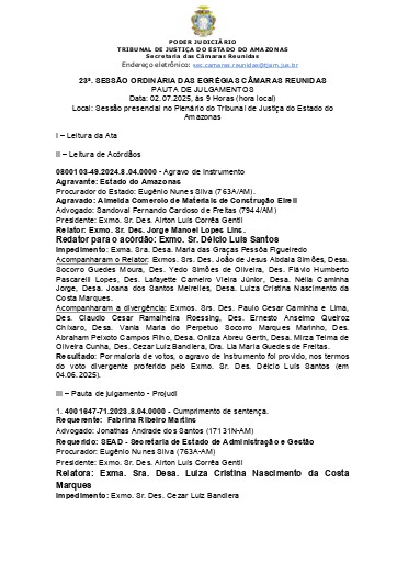 23ª Sessão Ordinária de Julgamento das E. Câmaras Reunidas - 02.07.2025, às 9 Horas (hora local)