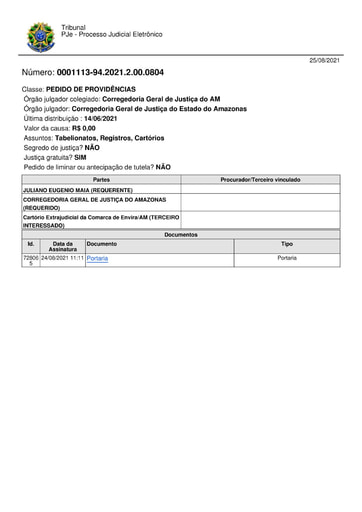 Portaria nº 138/2021-CGJ/AM (HOMOLOGA a designação dos Srs. MARCELO XAVIER FERREIRA (1º substituto) e FRANCISCO VALQUIMAR DA COSTA SILVA (2º substituto), como substitutos do Cartório Extrajudicial da Comarca de Envira/AM.)